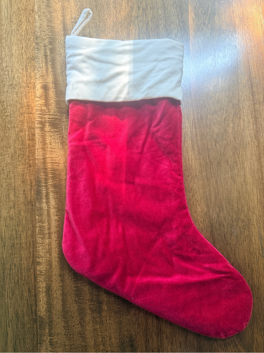 Set of 3 Pottery Barn Red Velvet Christmas Stocking Ivory Cuff Holiday Decor - Picture 3 of 7